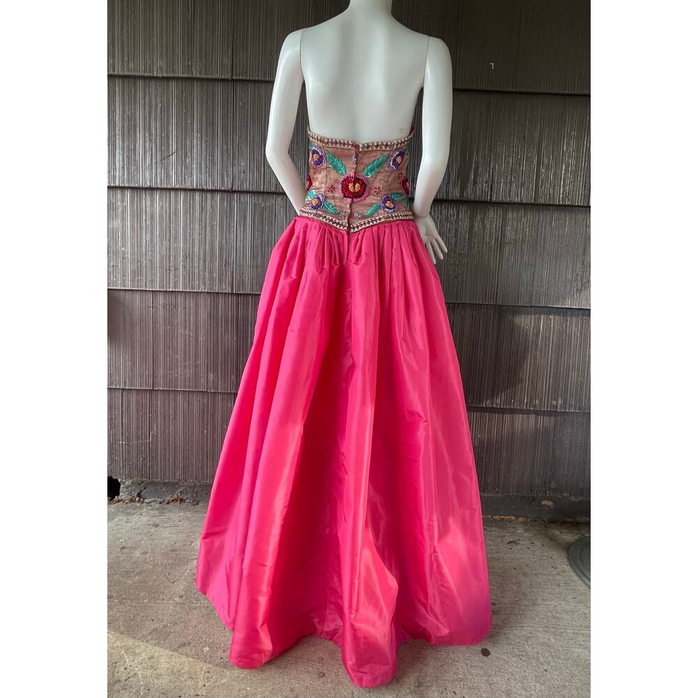 🔥80s Victor Costa Sequin Embroider Strapless Barbiecore Taffeta Pink Ball Gown - Picture 5 of 17